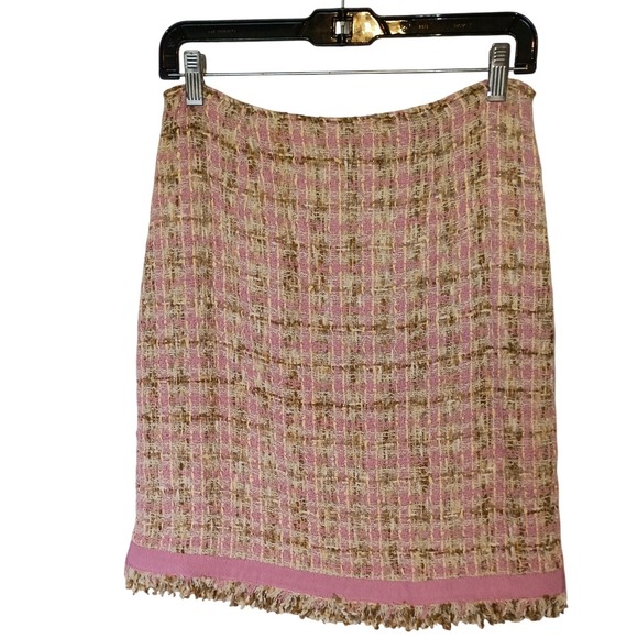 JÔN Pink Tweed Skirt Suit Set Size 10 Fringe Trim Bow Detail 3/4 Sleeve Blazer - Picture 5 of 16